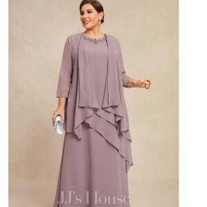 JJs House Women's Dusty Purple Layered Maxi Dress Floor-Length Chiffon size 14